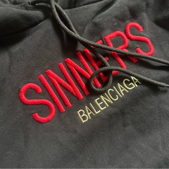 Balenciaga Sinners Black Hoodie with Red and Gold Embroidery L - Picture 11 of 16